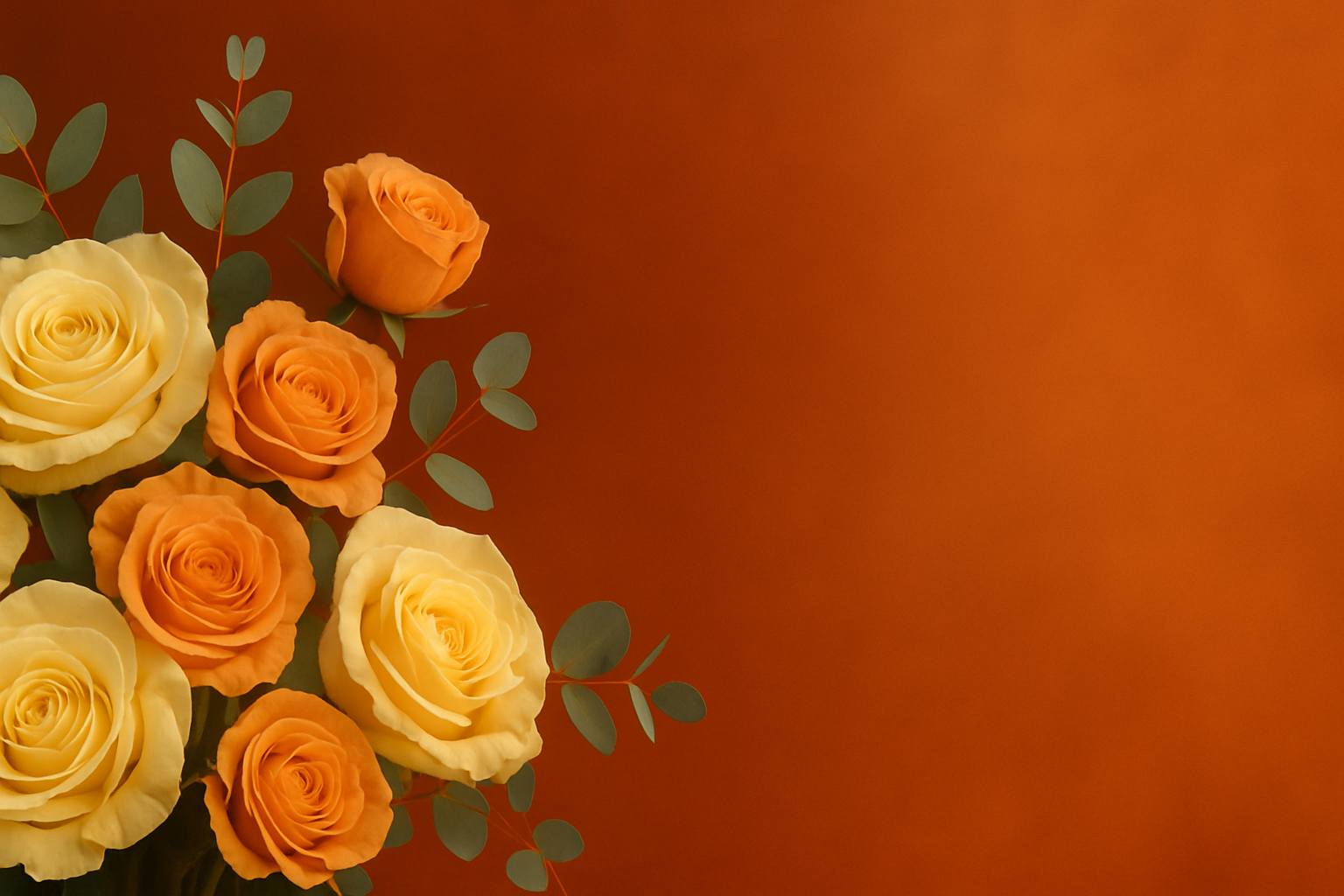 Букет нежных роз и эвкалипта